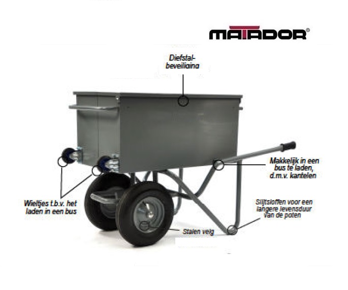 Kantelbare gereedschap kruiwagen M 106 L4 KANT 2WI luchtbanden Matador