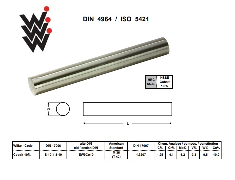 Toolbit Rond DIN4964 Form A D.4mm HSS-Co10 1.3207 L.63mm