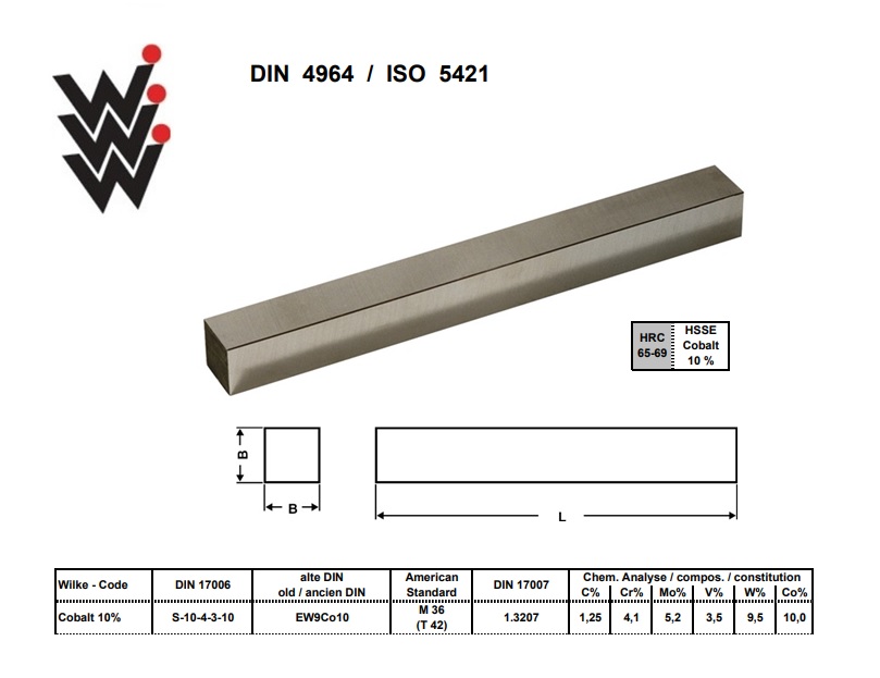 Vierkant-toolbit DIN4964 HSS-CO10 4x4x63mm