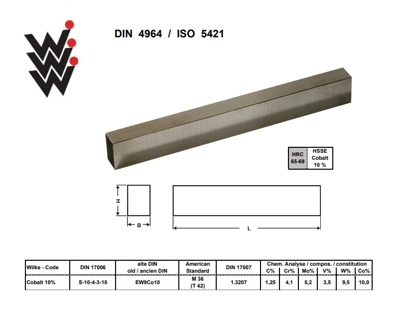 Rechthoekige toolbit DIN 4964 HSS-CO10 6x4x100mm