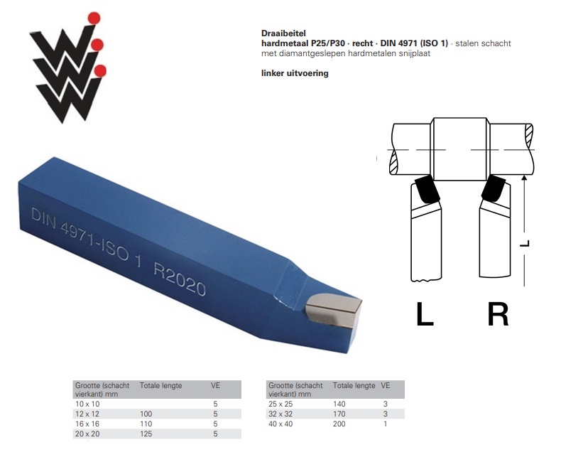 Draaibeitel DIN4971 ISO1 Gr.10x10mm HMP25/P30 Links