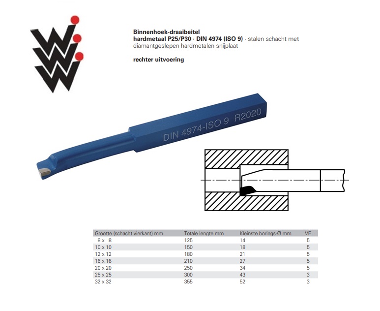 Blindboorbeitel 8x8mm DIN4974 ISO 9 HMP 25/P30 Rechts