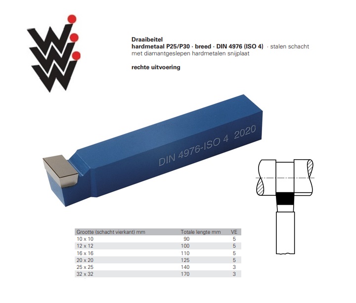 Draaibeitel DIN4976 ISO4 Gr.10x10mm HMP25/P30 recht