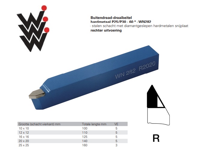 Buitendraadbeitel Gr.10x10mm HM P25/P30 60 Graden