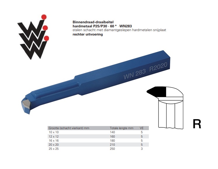 Internal Thread lathe 10x10x140mm WN 283 P25-P30 60 Graden