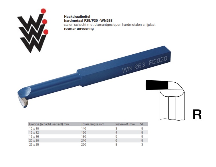 Haakdraaibeitel 10x10mm DIN263 P25/P30 Rechts