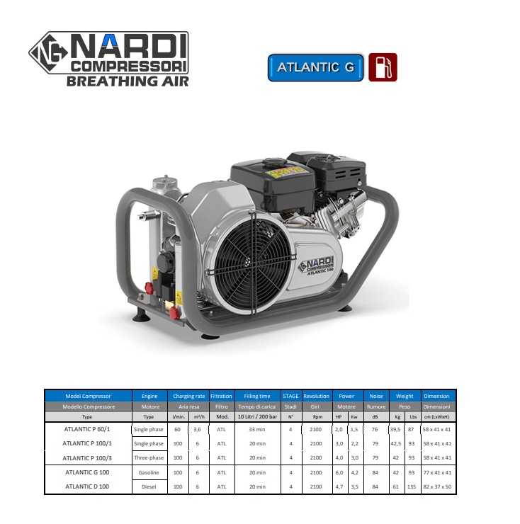 Ademluchtcompressoren ATLANTIC G 100 - 225 bar