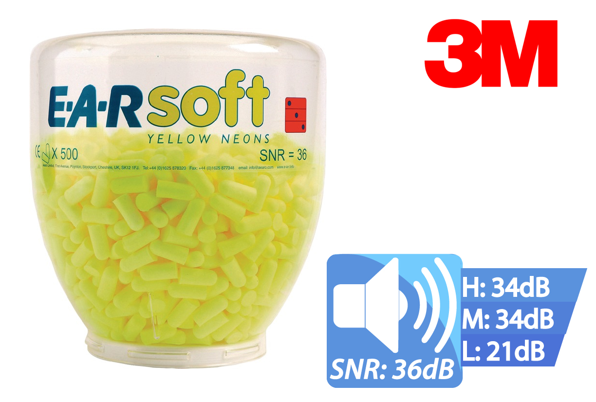 Oordoppen EAR SOFT Neon geel dispenser 500 setjes, EAR PD01002