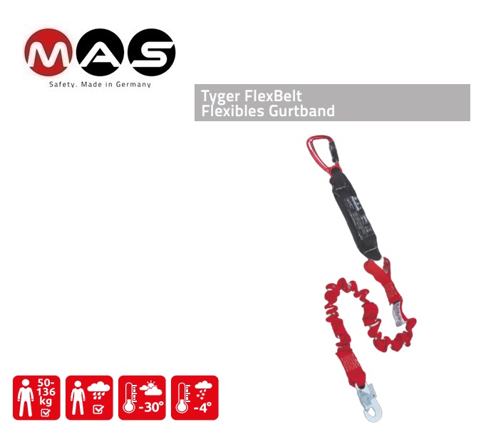 Schokdemper Tyger FlexBelt 50 mm - 2,0 m karabijnhaak MAS 52 TR+MAS 65 | DKMTools - DKM Tools