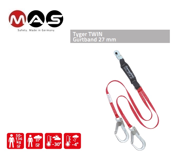 Schokdemper Tyger Twin 27 mm - 1,5 m karabijnhaak MAS 51+MAS 65+MAS 65
