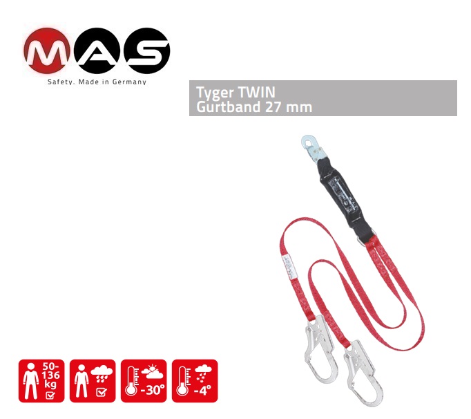 Schokdemper Tyger Twin 27 mm - 1,5 m karabijnhaak MAS 51+MAS 65+MAS 65 | DKMTools - DKM Tools