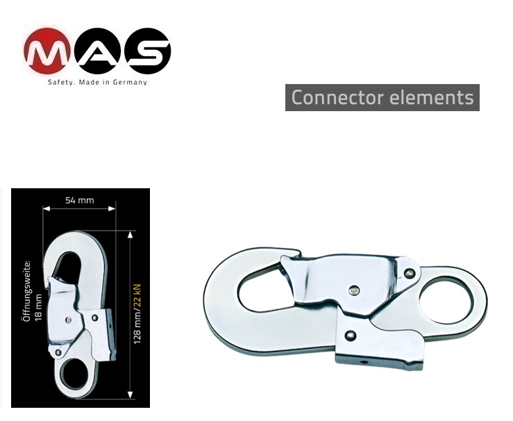 Karabijnhaak van staal MAS 51 openingsbreedte 18 mm EN 362