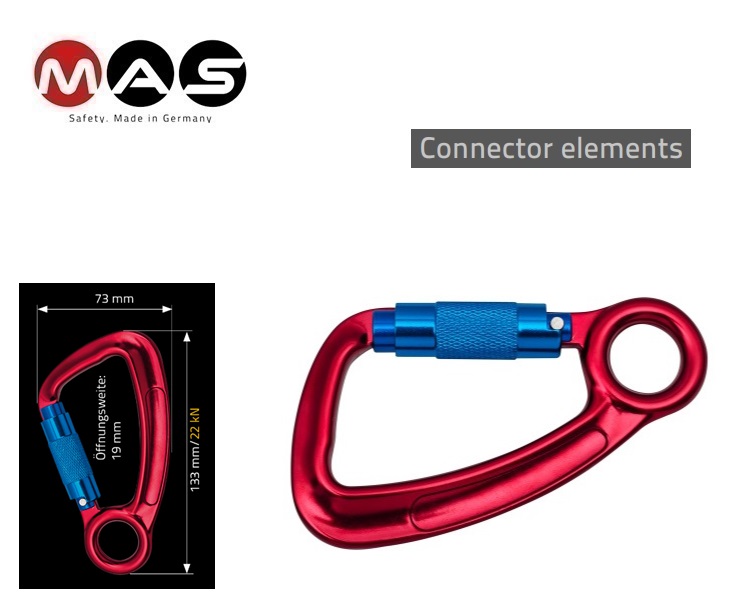 Karabijnhaak van aluminium MAS 52 openingsbreedte 19 mm EN 362