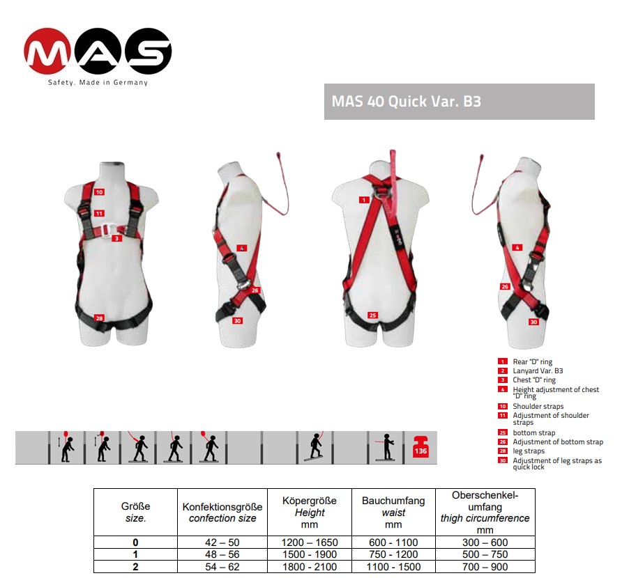 Veiligheidsharnas MAS 40 Quick Var. B 3 EN 361 maat 48-56