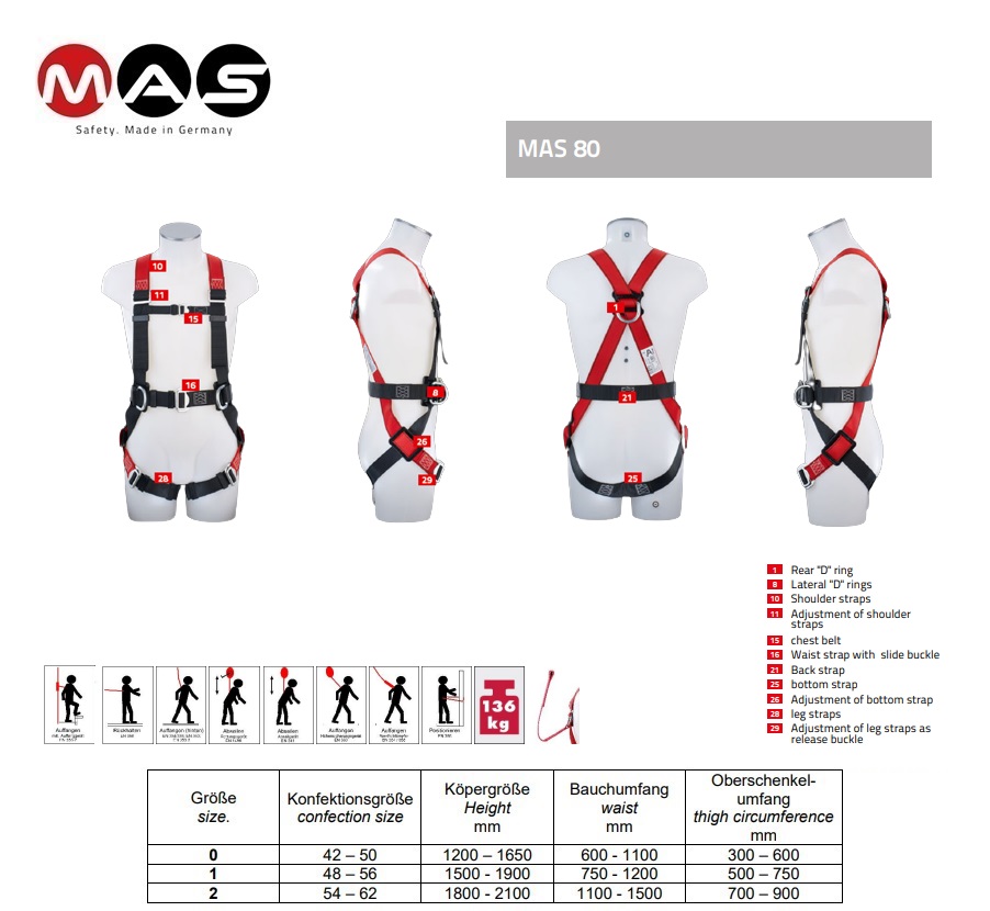 Veiligheidsharnas MAS 80 EN 361 + 358 maat 42-50