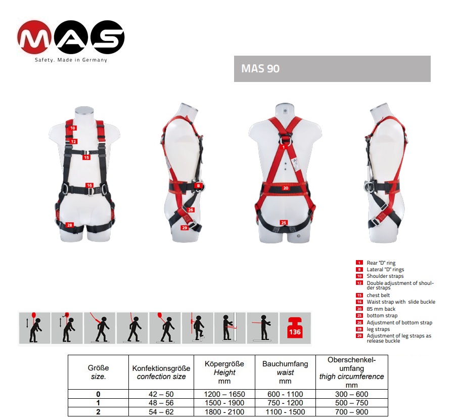 Veiligheidsharnas MAS 90 EN 361 + 358 maat 42-50