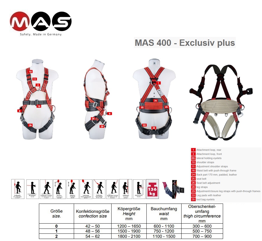 Veiligheidsharnas MAS 400 Exclusiv plus EN 361 + 358 maat 48-56