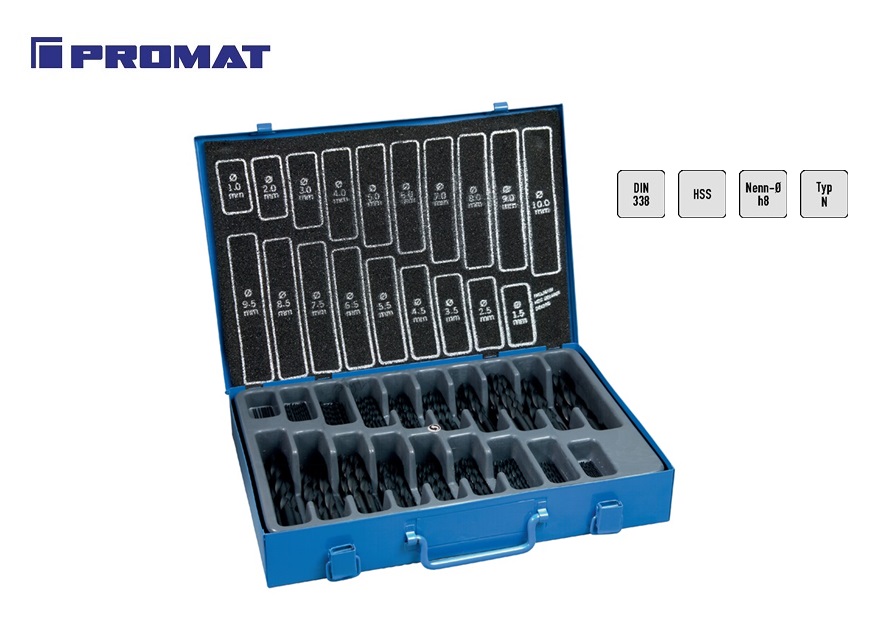 Spiraalboren in koffer HSS-G TiN gecoat DIN 338 170-delig 1-10mm x0.5mm | DKMTools - DKM Tools