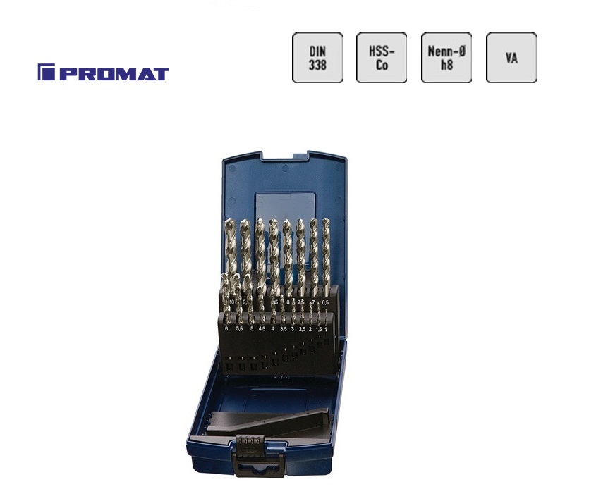 Spiraalboren set DIN338 HSS-Co Cobalt 5% 19-delig 1-10mm x0.5mm | DKMTools - DKM Tools