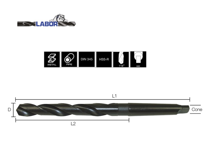 Spiraalboor DIN 345 HSS-R Rolgewalst MK4 40.0mm | DKMTools - DKM Tools