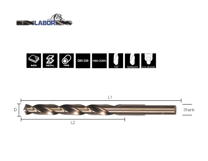 Spiraalboor DIN338 HSS-Co Cobalt 5% 13.5mm afgedraaid 10mm