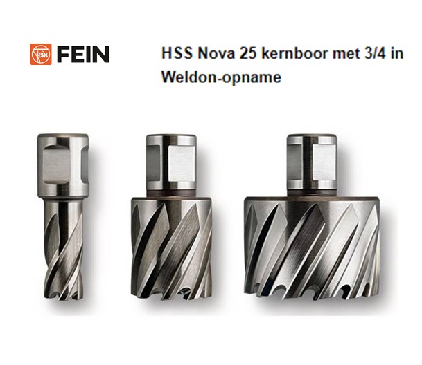 Fein Nova Kernboor Ø12 met 3/4 met 3/4 in Weldon-opname freesdiepte 25 mm