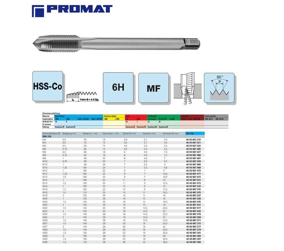 Machinetap MF DIN374 Form B M4x0,5 HSS-Co 6H