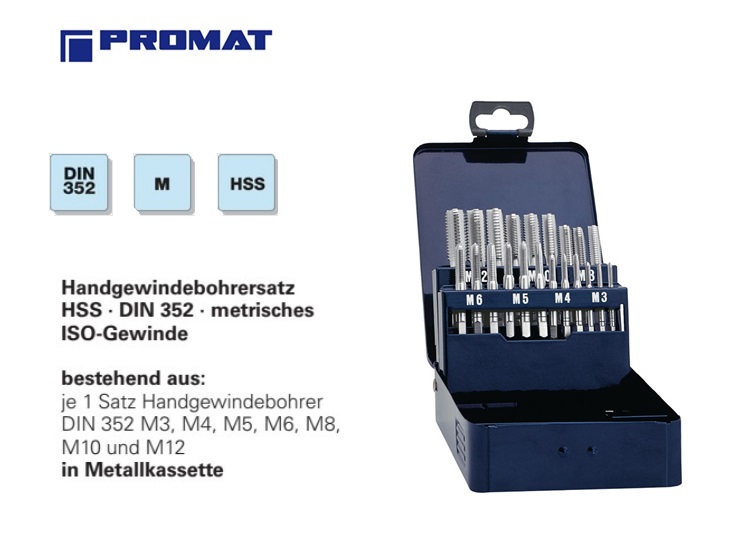 Hand Draadtapset DIN352 M3-M12 HSS 21-delig