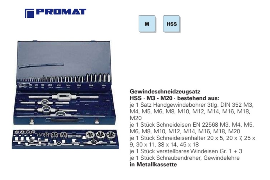 Promat Schroefdraadtapset M3-M20 54 delige HSS