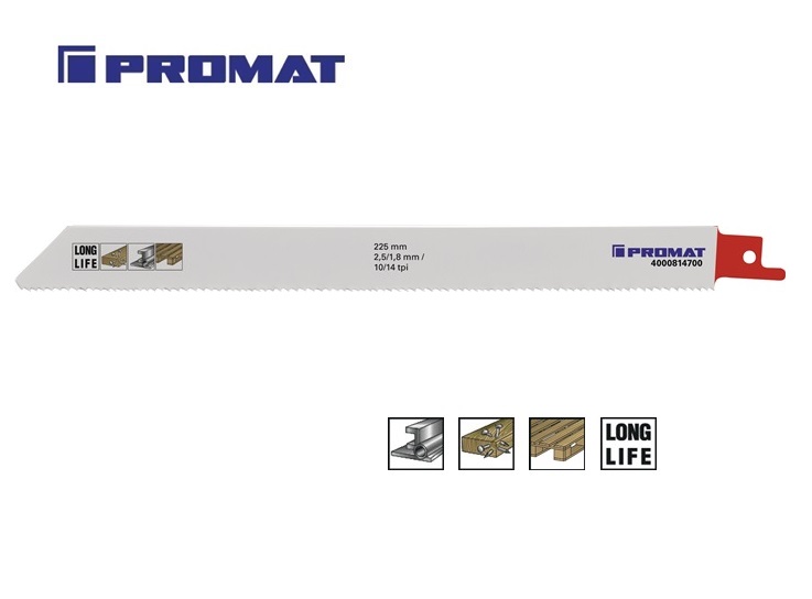 Reciprozaagbladen 225mm BI 10TPI (5 STUKS) Metaal