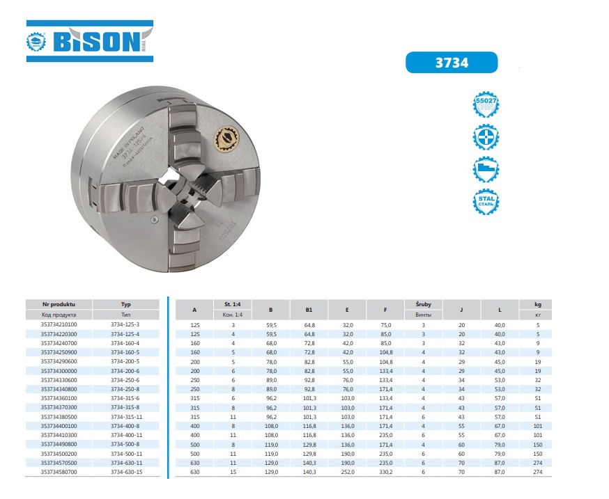 Bison Zelfcentrerende 4 klauwplaat staal DIN55027 D.200mm Gr.5 | DKMTools - DKM Tools
