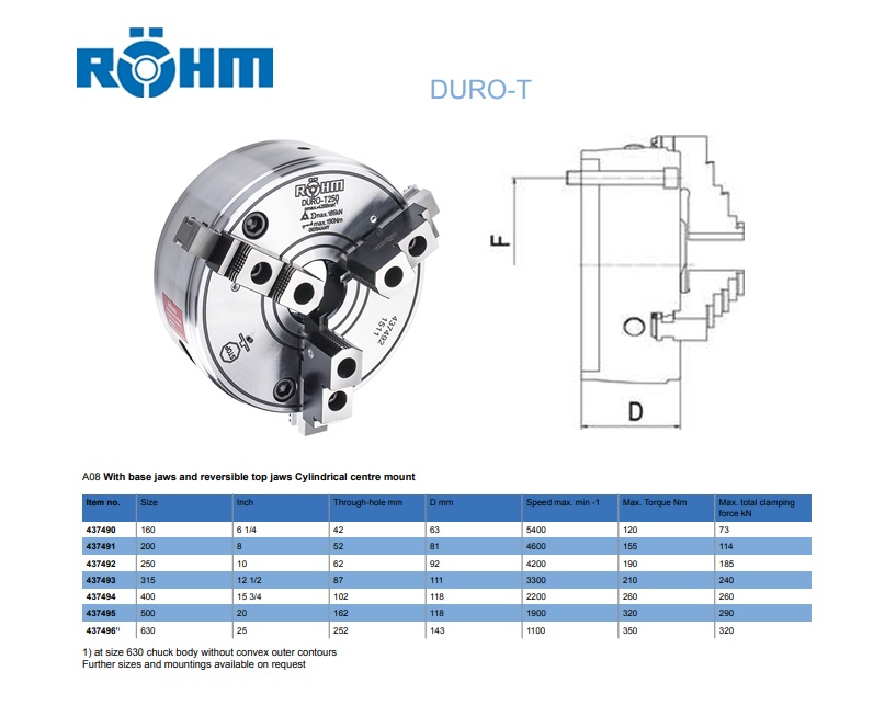 Rohm Zelfcentrerende 3-klauwplaten Duro-T D.500mm DIN 55026