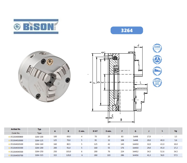 Bison 3 klauwplaat met fijnafstelling 3564-250 | DKMTools - DKM Tools