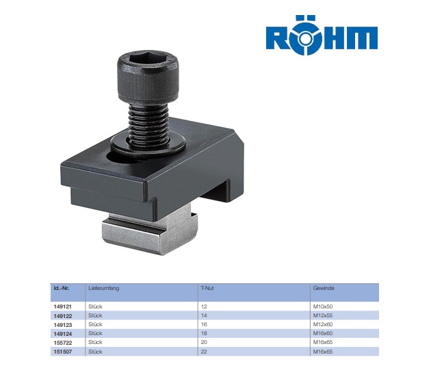 Rohm Spanklauw enkel voor T-Sleuf M10x12mm Röhm