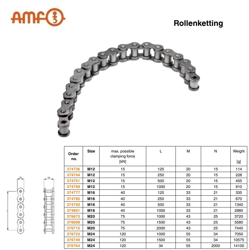 Rollenketting DIN 8187 M12 kN 15 AMF 374736