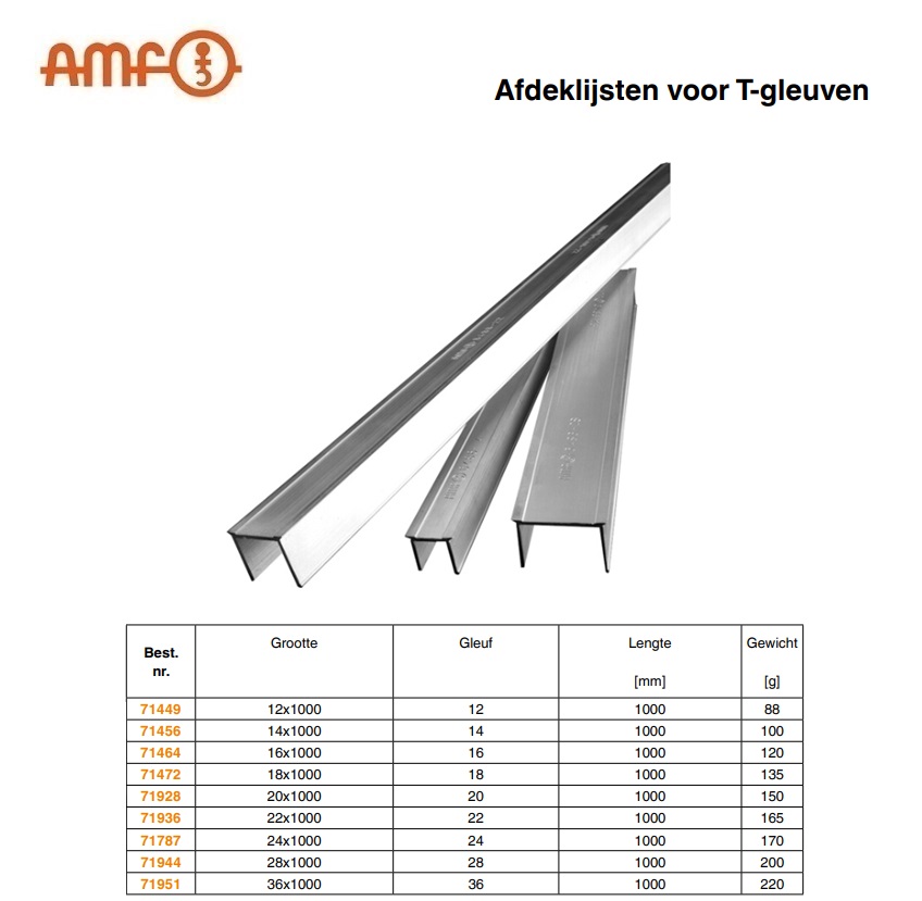 Afdeklijst voor T gleuf 12x1000 AMF 71449