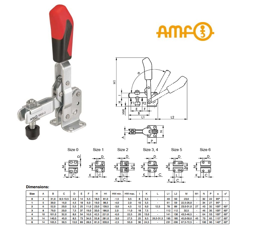 AMF Verticale spanklem met horizontale voet Gr.2 6800NI roestvrij | DKMTools - DKM Tools