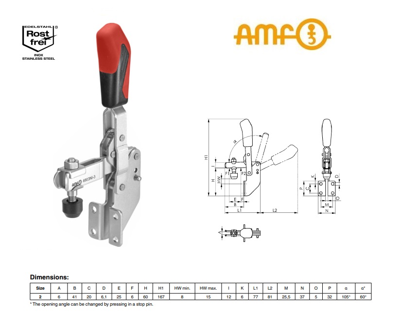 Vertikale spanner rvs met haakse voet Gr.2 6803NI-2