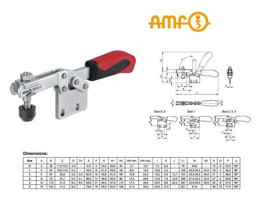 AMF Horizontale spanklem met verticale voet Gr.0 Nr 6832