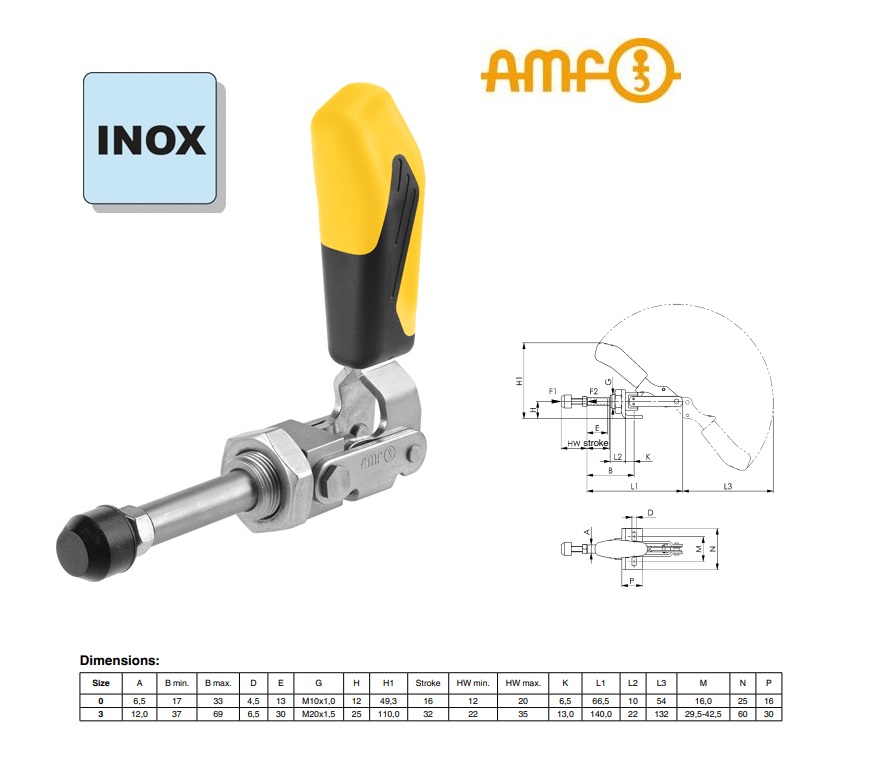 Schuifstang korte uitvoering Gr. 2 Nr 6844NIY roestvrij
