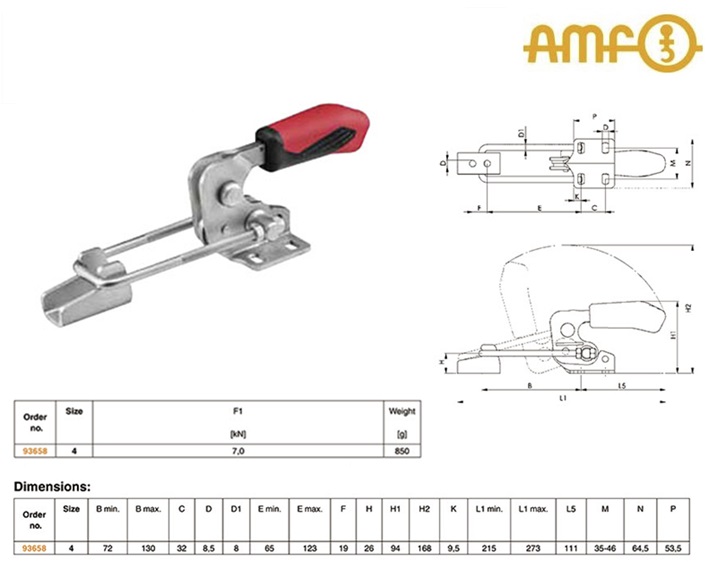 AMF 93658 Horizontale Sluitspanner, haaktype met met veiligheidsgrendel