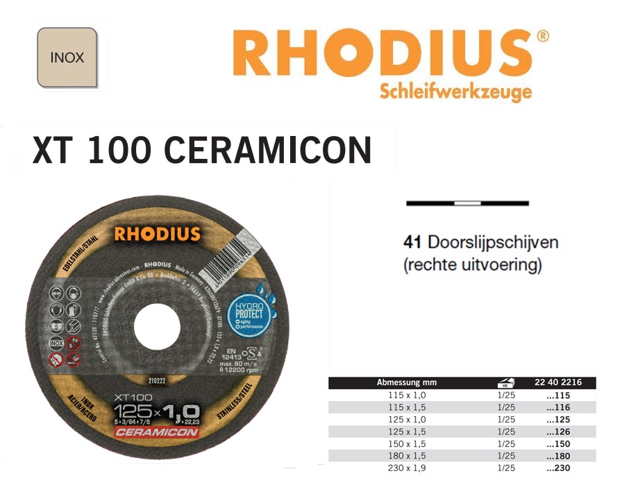 Doorslijpschijf 230x1, 9mm INOX XT 38 PRO , Rhodius 205703 | DKMTools - DKM Tools