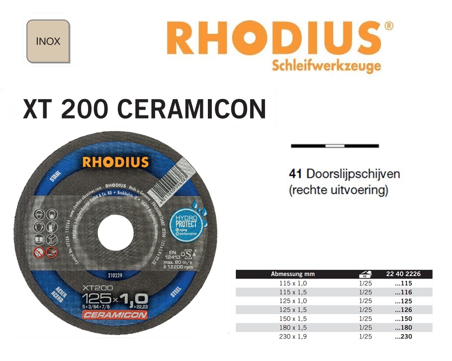 Doorslijpschijf 115x1,0x22,23 XT200 CERAMIC Rhodius 210227