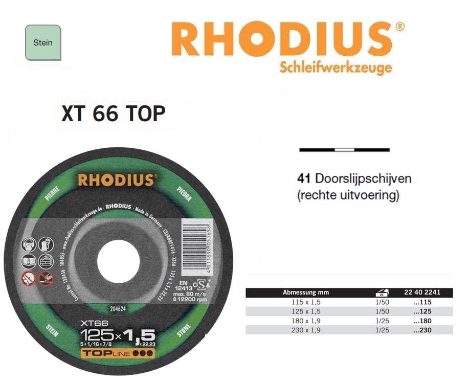 Doorslijpschijf 115x1,5x22,23 XT66 Rhodius 204625