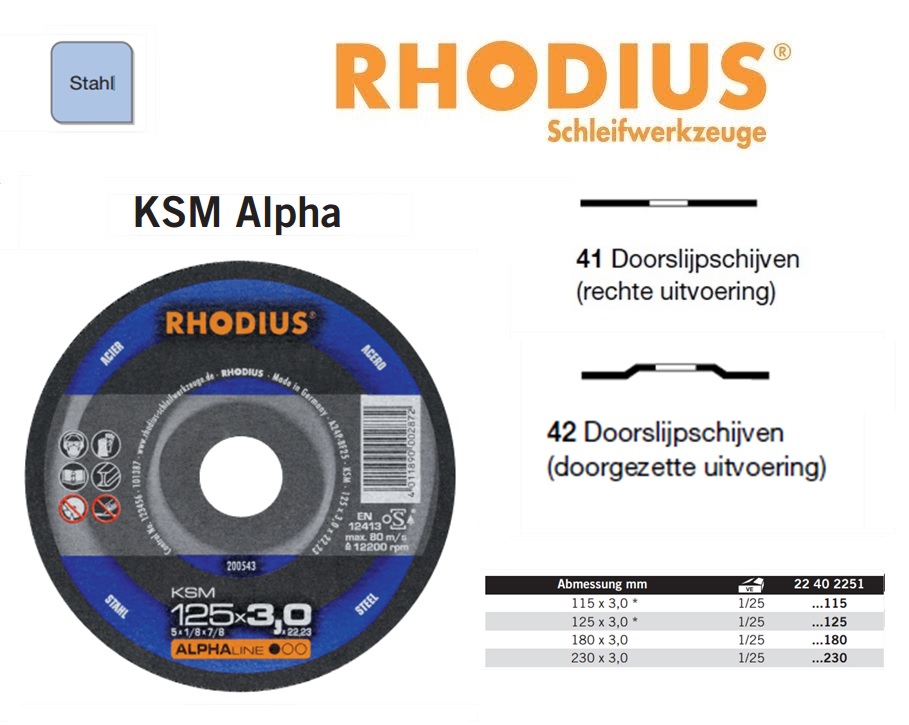 Doorslijpschijf 115x3,0x22,23 KSMK Rhodius 200631