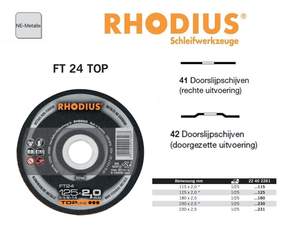 Doorslijpschijf 115x2,0x22,23 FTK24 Rhodius 201064