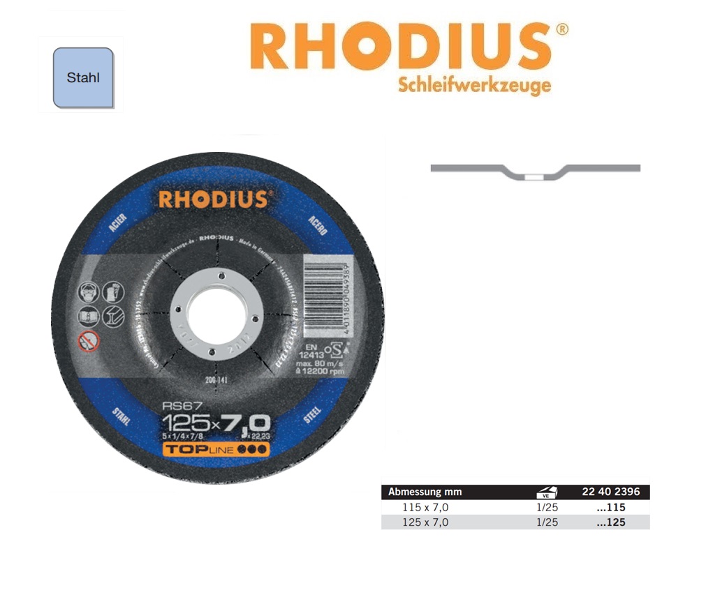 Afbraamschijf 115x7mm RS 67 TOP Staal Rhodius 200140