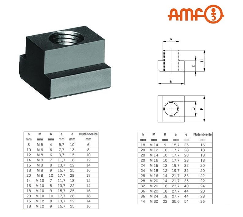 T-gleuf moer M5x6mm DIN508, AMF 80002