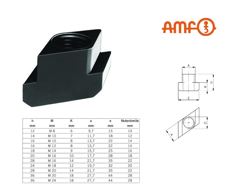 T-gleuf moer Rhombus M8x10mm ,510 AMF 87411