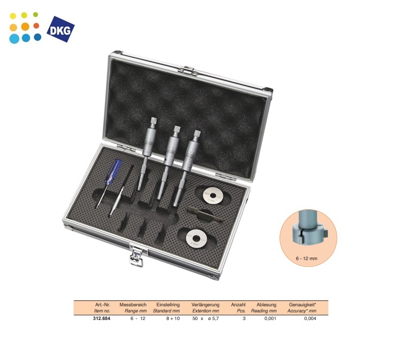 Driepunts Micrometer set, 6 - 12 mm | DKMTools - DKM Tools